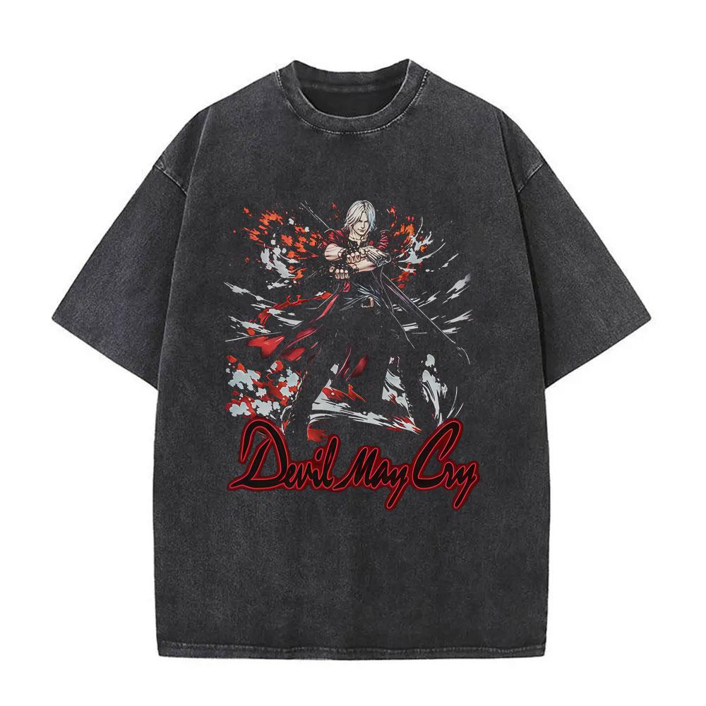 Washed Vintage Game Devil May Cry Dante Girl Dinner Graphic T Shirt Men Women Casual Oversized Short Sleeve Tshirt Streetwear