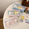 Causal Cute Pencil Case Tranpsarent Windows Badge Pin Displaying Stationery Organizer Large Capacity Pen Bag Back To School