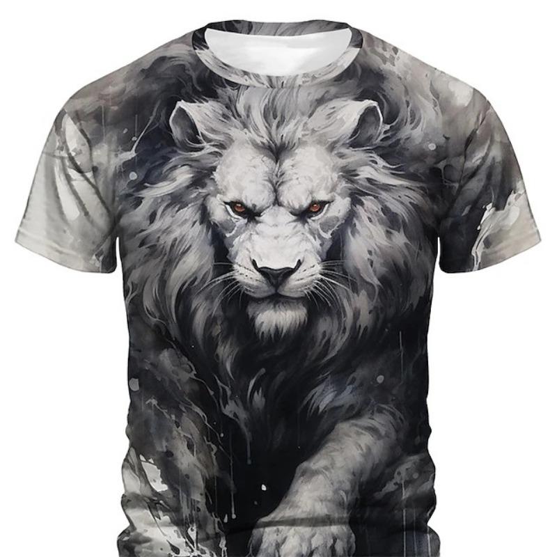 Summer Men's Lion 3D Printed Short Sleeved Round Neck Casual Loose Fit T-Shirts Men’s