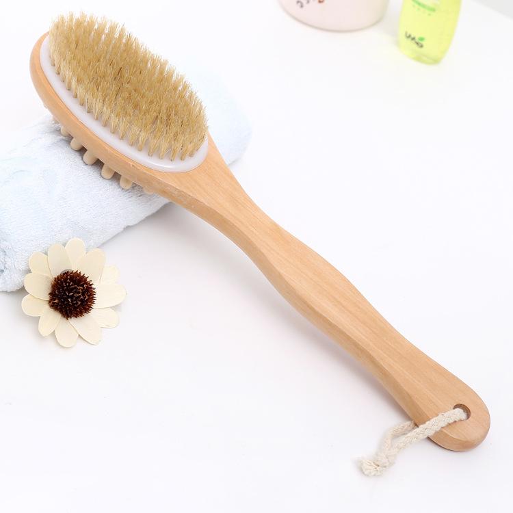 Long Handle Body Bath Brush for Skin Exfoliating and Cellulite Bamboo Bath Brush Shower Dry Skin Brushing Back Scrubber