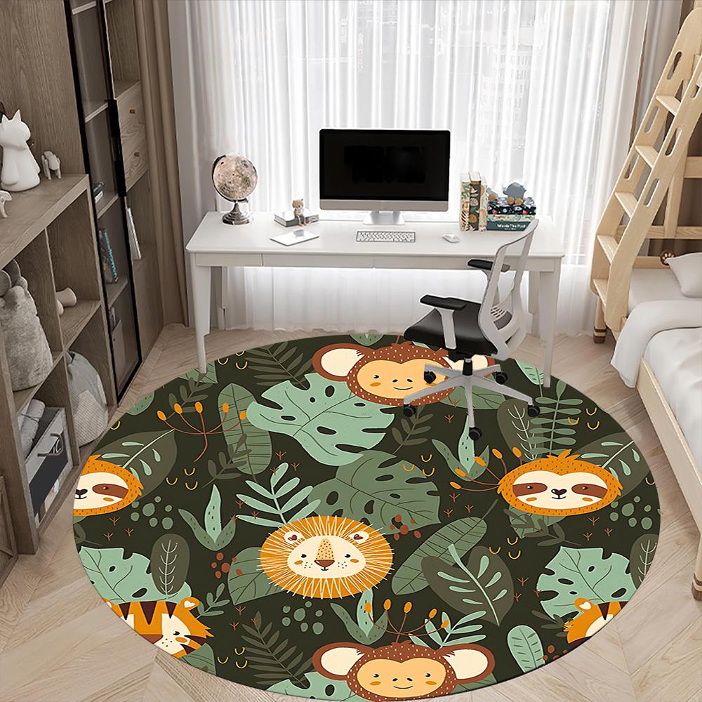 1 pièce Tapis Rond Tropical Singe de Bureau, Sous les Chaises de Bureau Chambre à Coucher Salon Décoration de la Maison, Déco de Pièce