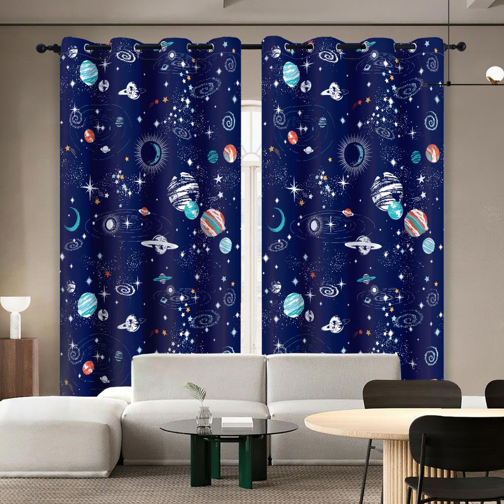 Sevimli Astronot Pencere Perdeleri Uzay Gemisi Roket Ay Kuşgözü Karartma Perdesi Galaxy Yıldız Dış Uzay Perdeler Çocuk Odası Dekor için