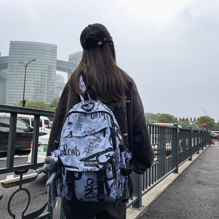 Backpack Men's High-Capacity Graffiti Backpack Casual Student Schoolbag