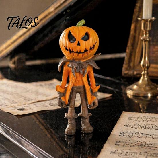 Dunkle Atmosphäre Hausdekoration Halloween Kürbismann Figur, Retro Gentleman Kopf Harz Statue Feiertagsgeschenk für Liebhaber Schmuckstück, Gruselige Schreibtischdekoration