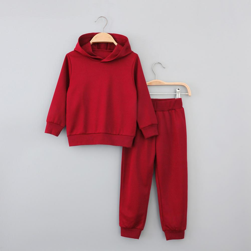 Herbst und Winter Kinder Einfarbig Langarm Hose Pullover Anzug Lässig Kapuzenpullover