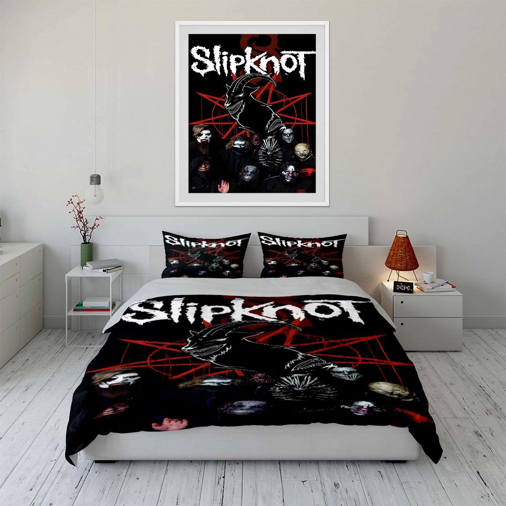 Slipknot Band-Themed Black Bedding Set Bedding Set (1 Duvet Cover, 2 Pillowcases, Duvet Not Included)