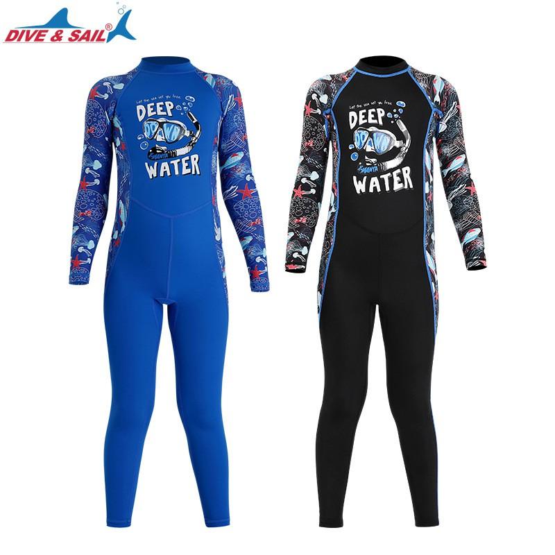 Kids Full Coverage UV Protection Swimwear Boys Girls Long Sleeve One-Piece Swimsuit Quick Dry Nylon Spandex