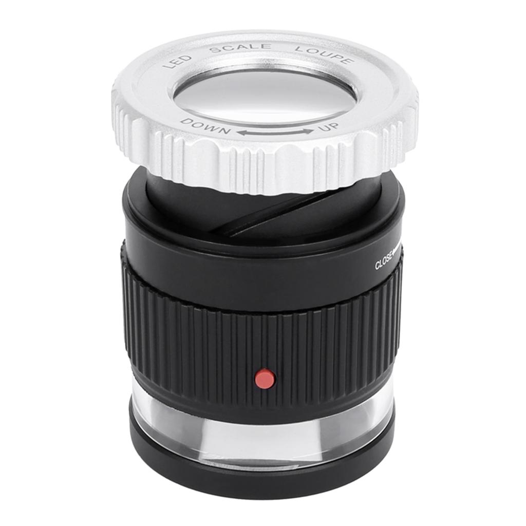 LED Scale Loupe 30X Adjustable Magnification Magnifier Metal Cylinder Type Mirror with Scale Small