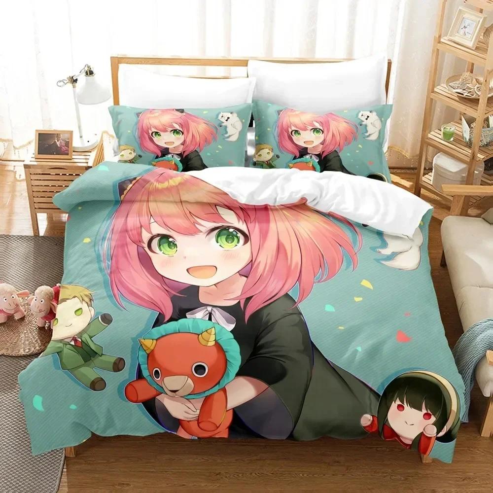 Anime SPY×FAMILY Patalynės Komplektas Anya Forger Spausdintas Su Pagalvės Užvalkalu Antklodės Užvalkalas Minkštas Karalienės Karaliaus Dydžio Lovos Patalynė Namams Dovanoms