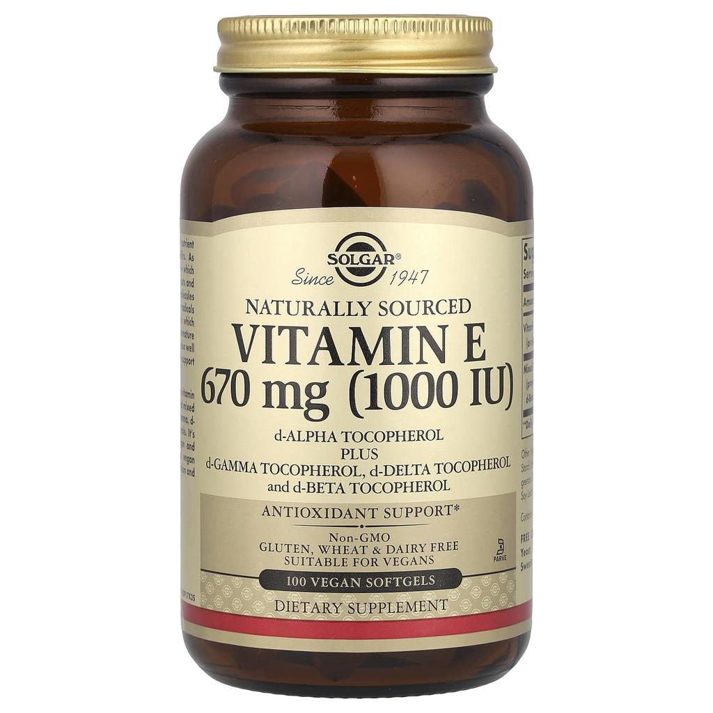 Solgar, vitamina E natural, 670 mg (1.000 UI), 100 cápsulas gelatinosas veganas