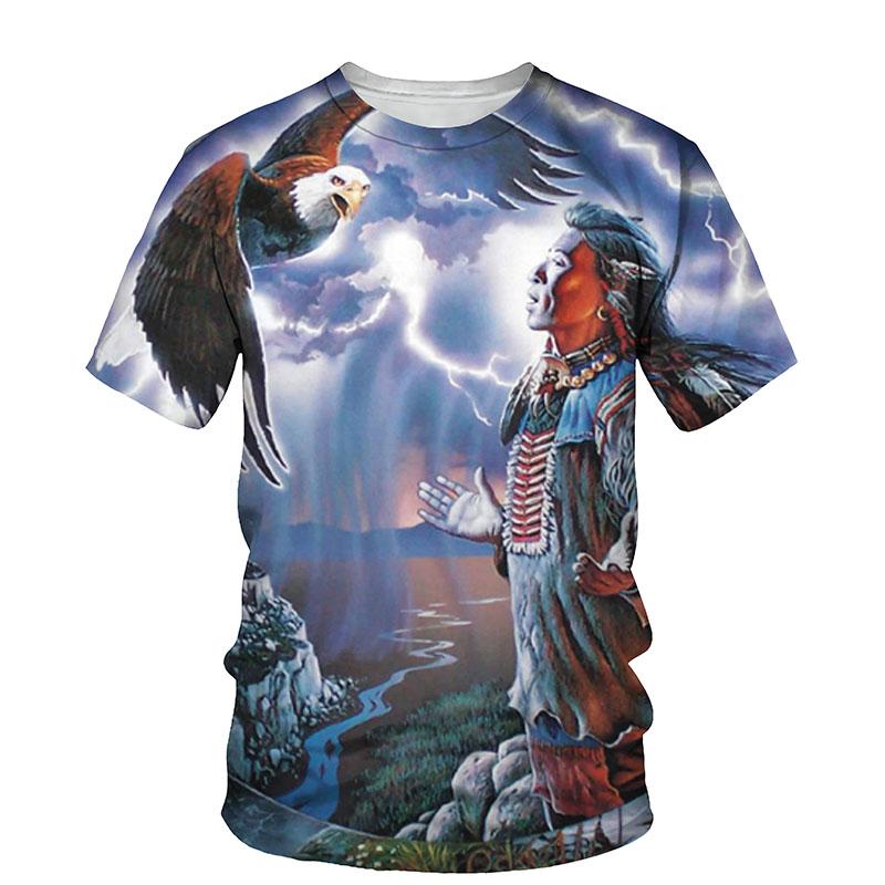 Nový 3D tisk Indians Grafická trička Letní móda Osobnost Vintage tričko Zajímavý charakter Vzor Pánské tričko Top