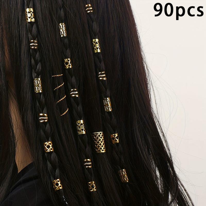 60/90Pcs Alloy Hair Jewelry Hair Cuffs For Braids Metal Dreadlock Beads Hair Cuffs Rings Multi Style Braids Accessories