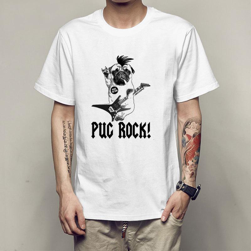 Summer Bago Dog Rock Pug Rock Printed Cotton Loose Round Neck Short Sleeve T-Shirts Men’s