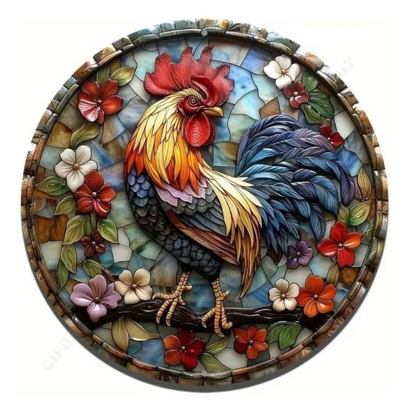 Kippenhok Rond Tinnen Bord, Boerderijstijl 20x20cm
