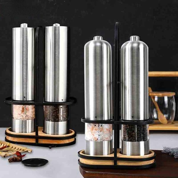 Ensemble de Moulin Électrique en Acier Inoxydable pour Sel et Poivre Broyeur Automatique d'Herbes et d'Épices Grossesse Réglable Cadeaux Gadget de Cuisine
