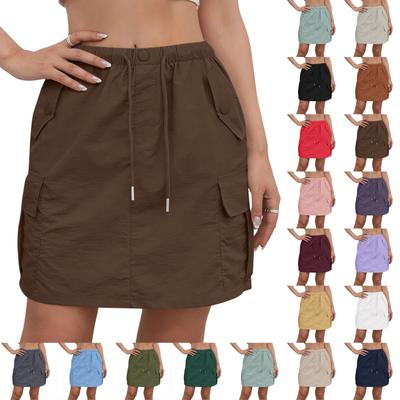 Women's Summer Fashionable Drawstring Elastic Waist Pocket Casual Workwear Skirt