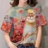 Women's 3D Cat Pattern Summer T-shirt Kawai Short Sleeve Top Fashion Animal T-shirt Large Designer Casual Wear