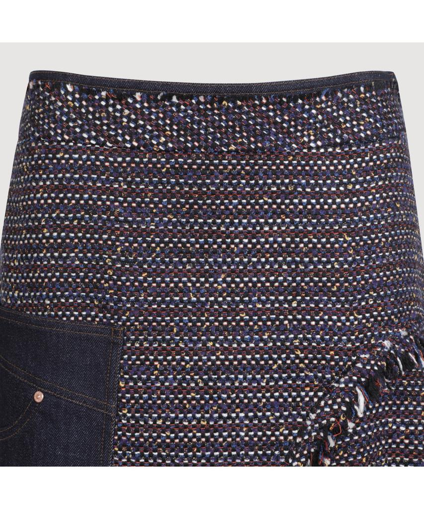 LUCKY CHOUETTE Denim Patch Tweed Midi Skirt (Dark Navy) Lfkas25140Nyd