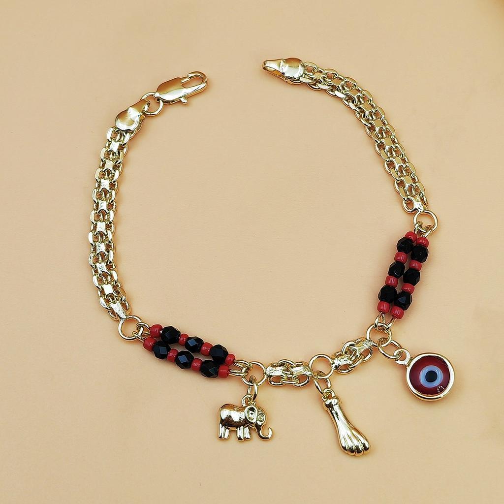 Bohemian Lucky Eye Charm Elephant Chain Link Bracelet Anklet Adjustable Handmade Copper Alloy Fashion Jewelry for Women Vacation