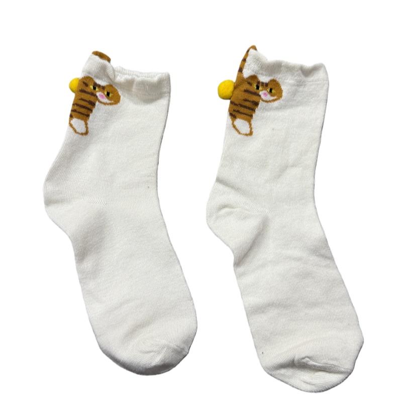 Cute 3D Cat Pattern Socks For Women - Soft Mid-Calf Socks Funny Animal Print Casual Socks