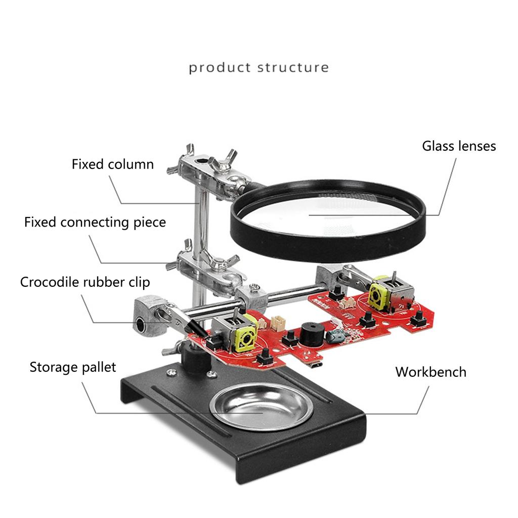 Helping Hands Soldering Station 5X Magnifying Glass with Auxiliary Clips Repair Tools Kit Fits for Soldering Assembly