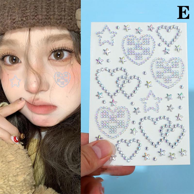 1Pcs Face Diamond Gem Pearl Sticker 3D Colorful Rhinestone Tattoo Eyeshadow Stickers Fo Festival Nail Body Makeup Bling Decor