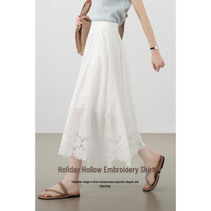 Women's High-Waisted A-Line Cotton Midi Skirt