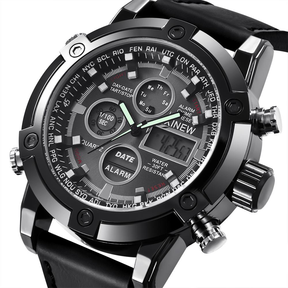 Chronograph Business Watch Mens Leather Digital Wristwatches