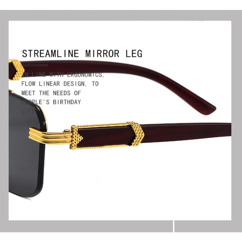 Marble Wood Mirror Legs Sunglasses Men Women Luxury Brand Square Frameless Gradient UV400 Shades