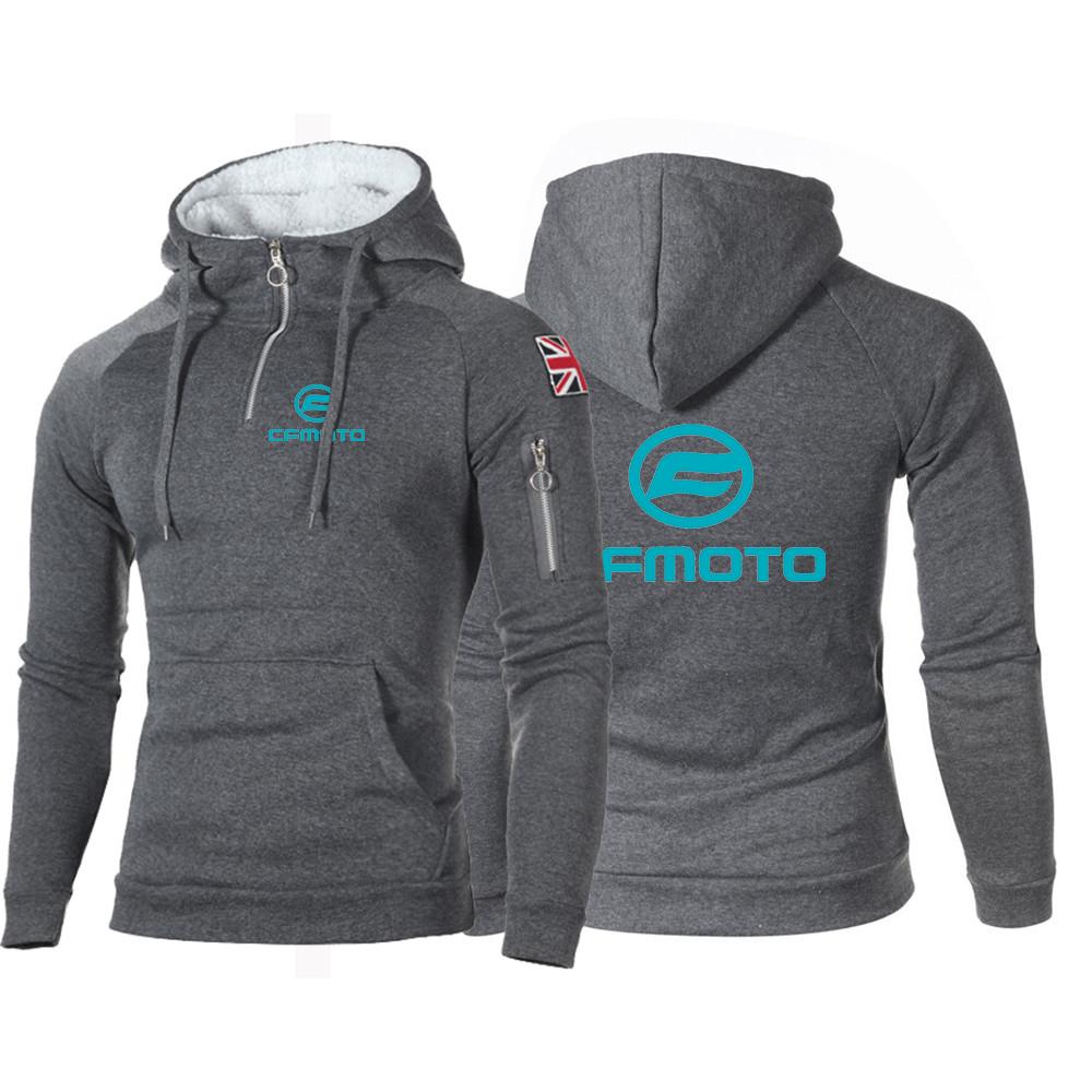 Herrenmode Frühjahr/Herbst 2025: Bequeme Kapuzenjacke mit Cfmoto-Logoprint, klassischer Cardigan mit Kordelzug, schmal geschnittener Mantel