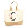 Jute Tote Bag - PLANETEE - Claudine Letter Flower - Multicolored - Sturdy Handles - Made In France
