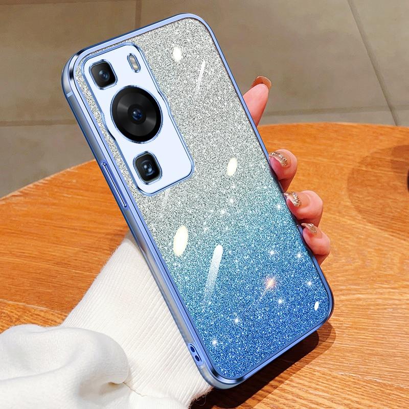 Fashion Plating Gradient Glitter Case pro Huawei P60 P50 Pro P40 P30 Lite P Smart 2021 Y7A Y9A Y9S Y9 2019 silikonový zadní kryt