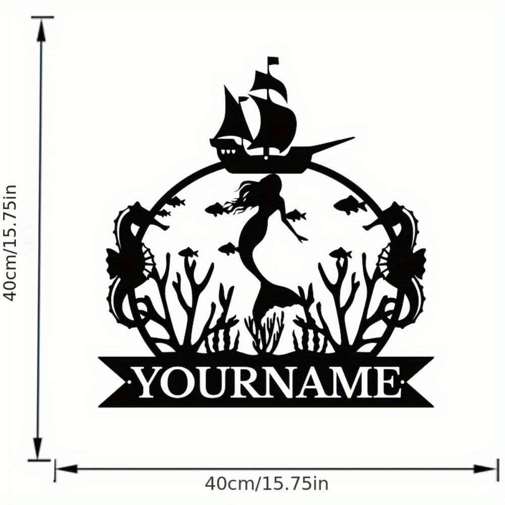 Iron Art Wall Decor Mermaid Name Sign Personalized Black Metal Indoor Outdoor Bedroom Gift