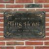 Religious Vintage Tin Sign "May God Bless This Home" 8x12 Inches, Rustic Farmhouse Wall Decor, Blessed Home Metal Sign for Kitch