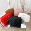 Women's Trendy Small Messenger Bag with Lingge Embroidery Tassel Detail Fashion Chain Crossbody Shoulder Bag for Camera