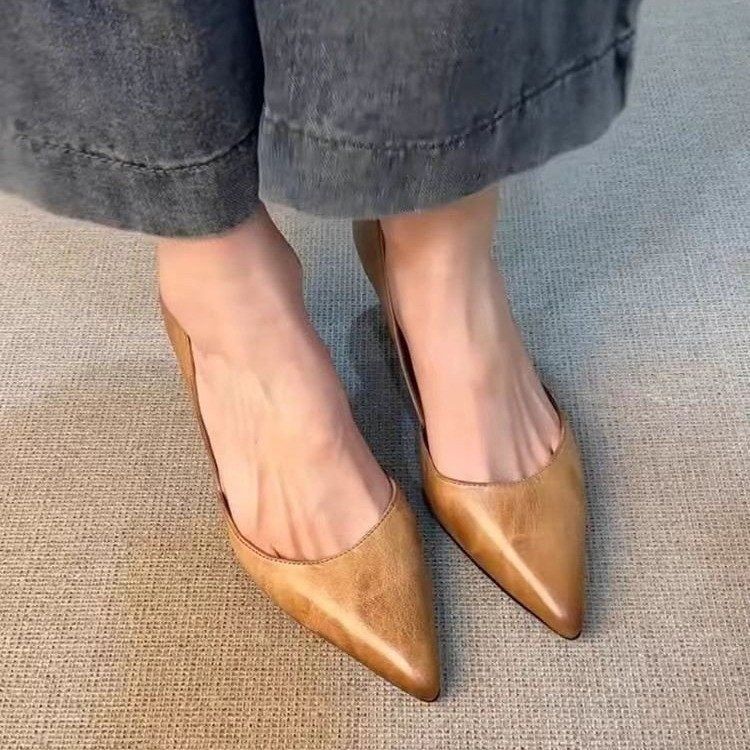 Temperament Hollow Shallow Mouth Single Shoes 2025 New Retro Versatile One-pedal French Work Shoes Pointed High Heels Women