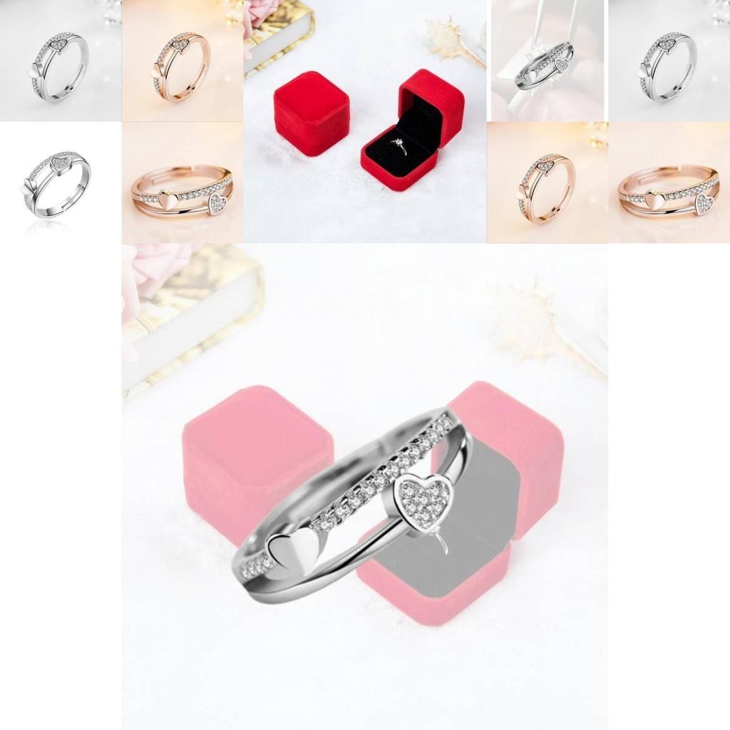 Three Jie Heart Shaped Diamond Inlaid Adjustable Opening Ring Wholesale Silver Jewelry