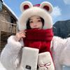 Hat Women's Scarf Gloves Integrated Hooded Cute Plush Winter Scarf Warm Winter Plush Three-piece Set