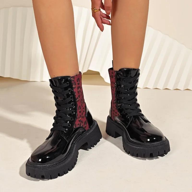 Fashion Women's Shoes 2024 Brand Lacing Women's Boots Fashion Leopard Print Modern Boots Women Hot Sale Plus Size Mid-Calf Boots