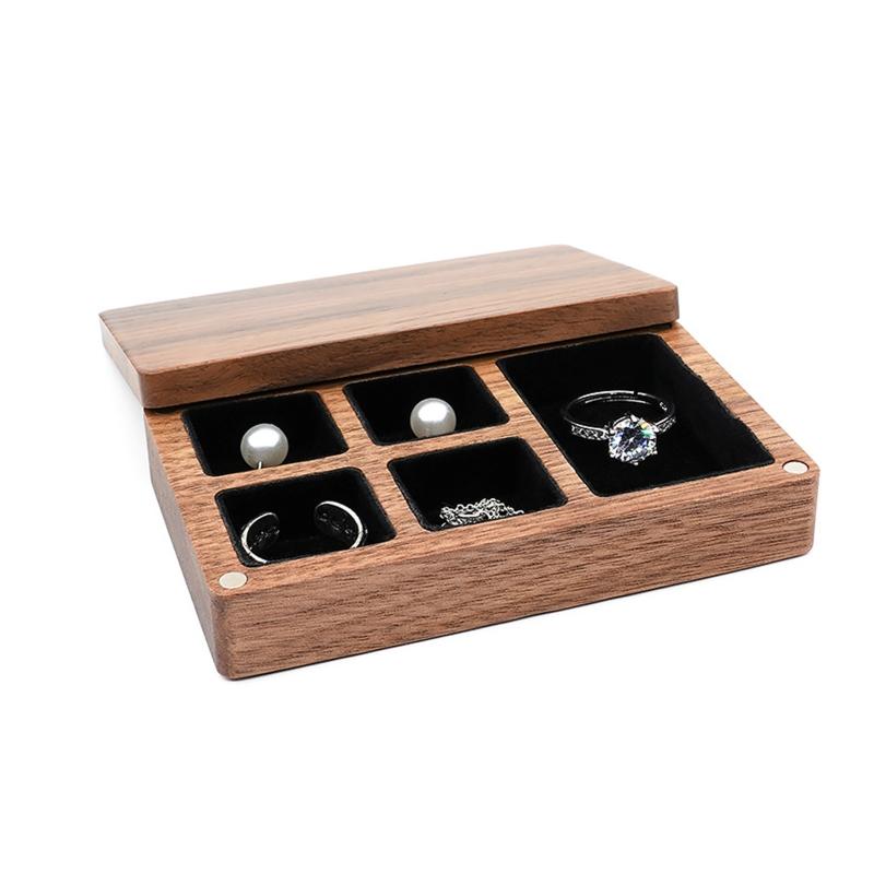 Wedding Wood Rings Jewelry Organizer Box Display Travel for Case Portable Storage Square Shape Box Walnut Necklace Holer