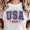 USA 1776 Varsity Shirt, Patriotic Independence Day Top, Distressed American Graphic Tee
