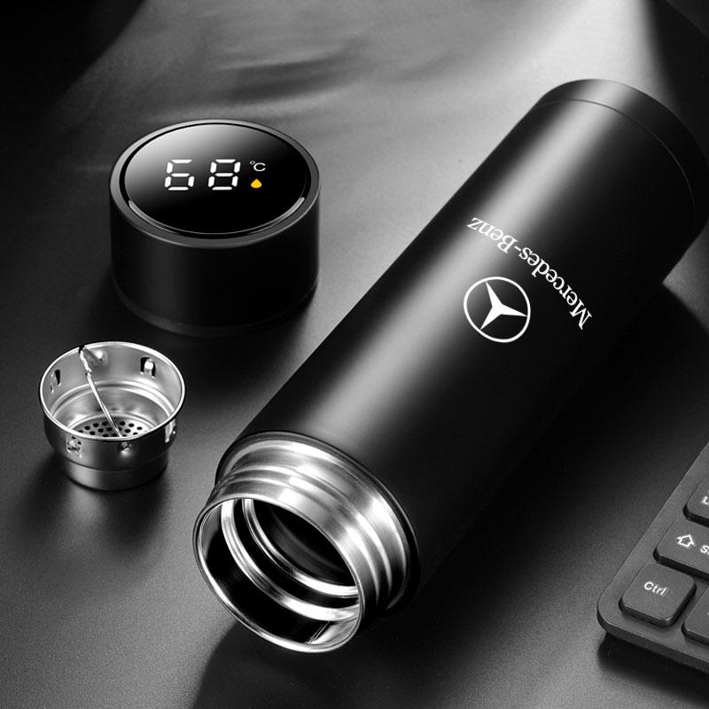 Car Smart Thermos Bottle With Temperature Display Coffee Cup For Mercedes Benz AMG W212 W205 W246 W177 W176 W213 GLC GLE GLS ML Welcome Laser Lamp