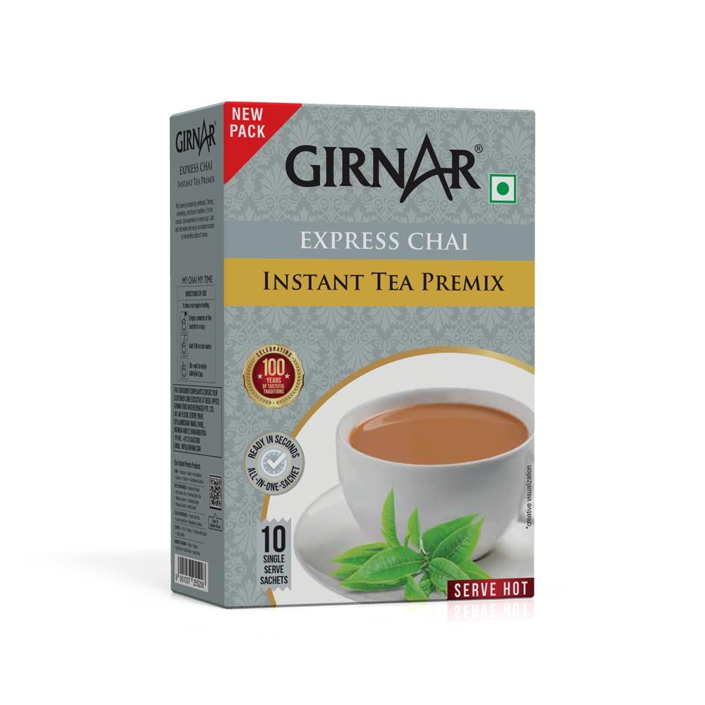 Girnar Instant Premix Express Chai 10 Sachets Vegan Quick Hot Tea Beverage Ready To Serve