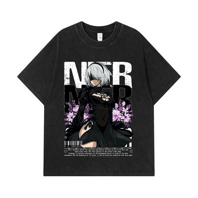 275 GSM Washed T-shirts 100% Cotton Nier Automata V1 Print Unisex Heavy Cotton T Shirt