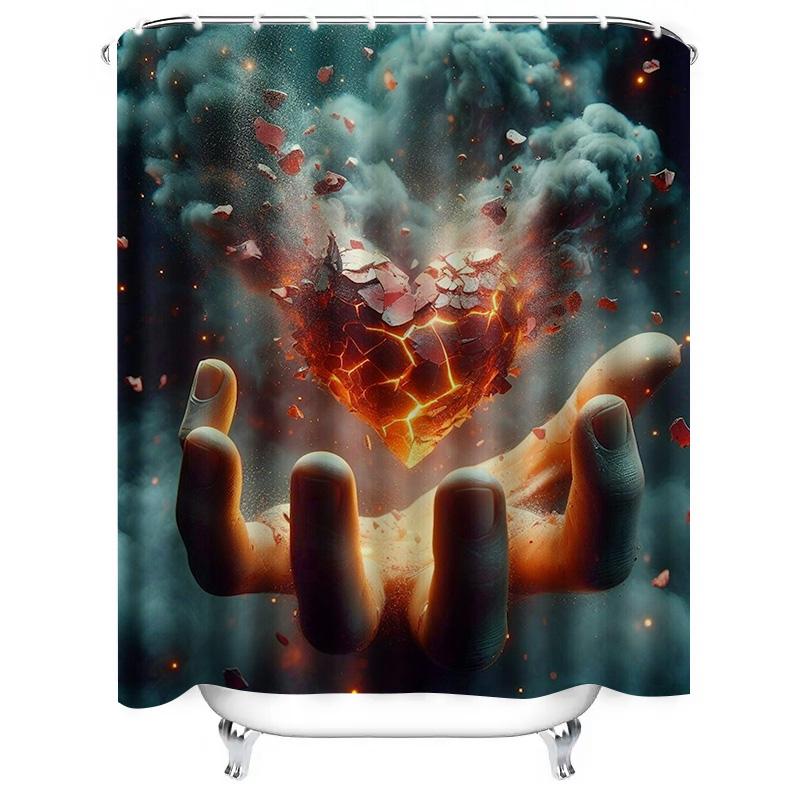 Broken Heart In Flames Waterproof Shower Curtain