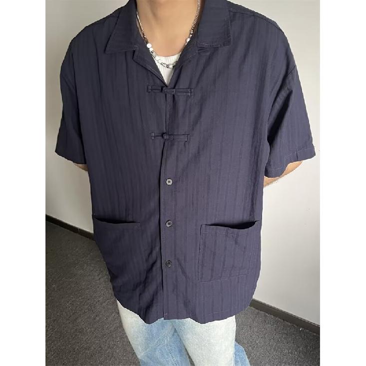 Summer Clothing Men'S Retro Casual Shirt Student Loose Niche Design Fun New Men'S Top For Outdoor Wear