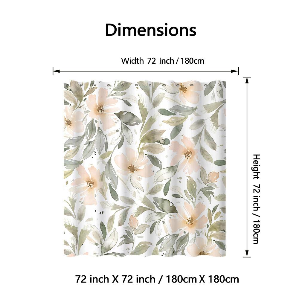 1Pc Nordic Floral Watercolor Print Shower Curtain, Water-Resistant Polyester Fabric With Eyelets, Artistic Bathroom Decor