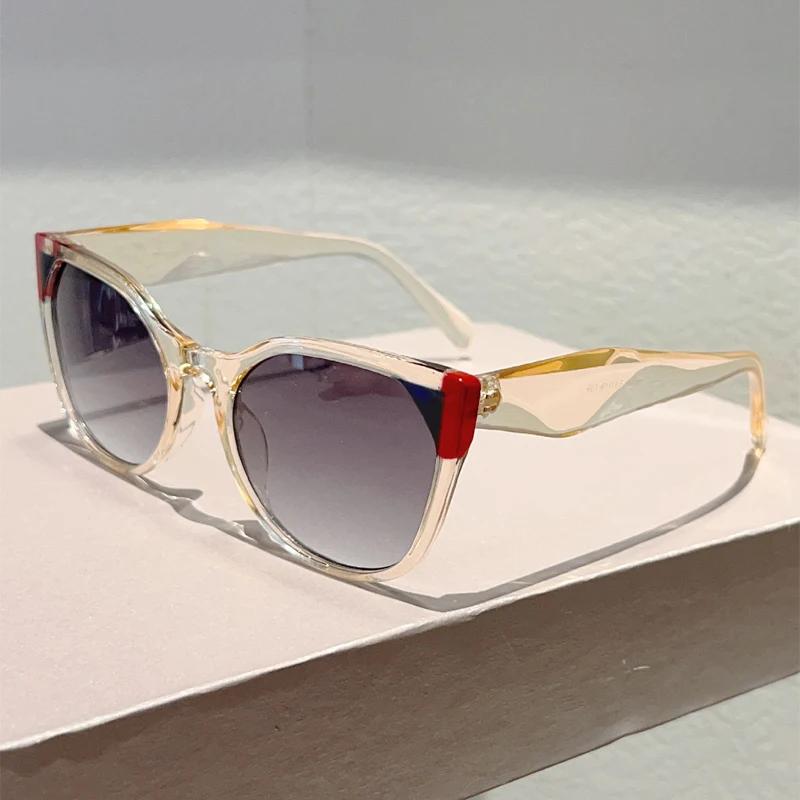 Übergroße Cat-Eye-Sonnenbrille Damenmode Vintage Patchwork-Rahmen Farbverlaufsgläser Trendiges Markendesign Anti-UV-Sonnenbrille