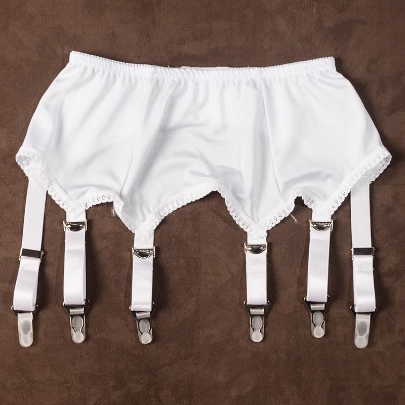 Women Goth Smooth Satin Garter Belt Black/White Suspender Belt With Six Straps For Thigh High Stockings Exotic Lingerie Clubwear