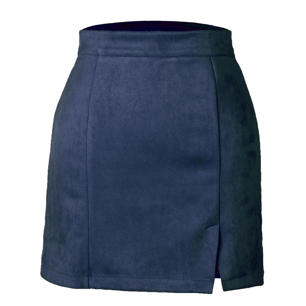 Damen Wildleder Samt Hüftwickel Kurzer Rock Hohe Taille Reißverschluss Herbst Winter A-Linie Einfarbig Halber Rock für Damen